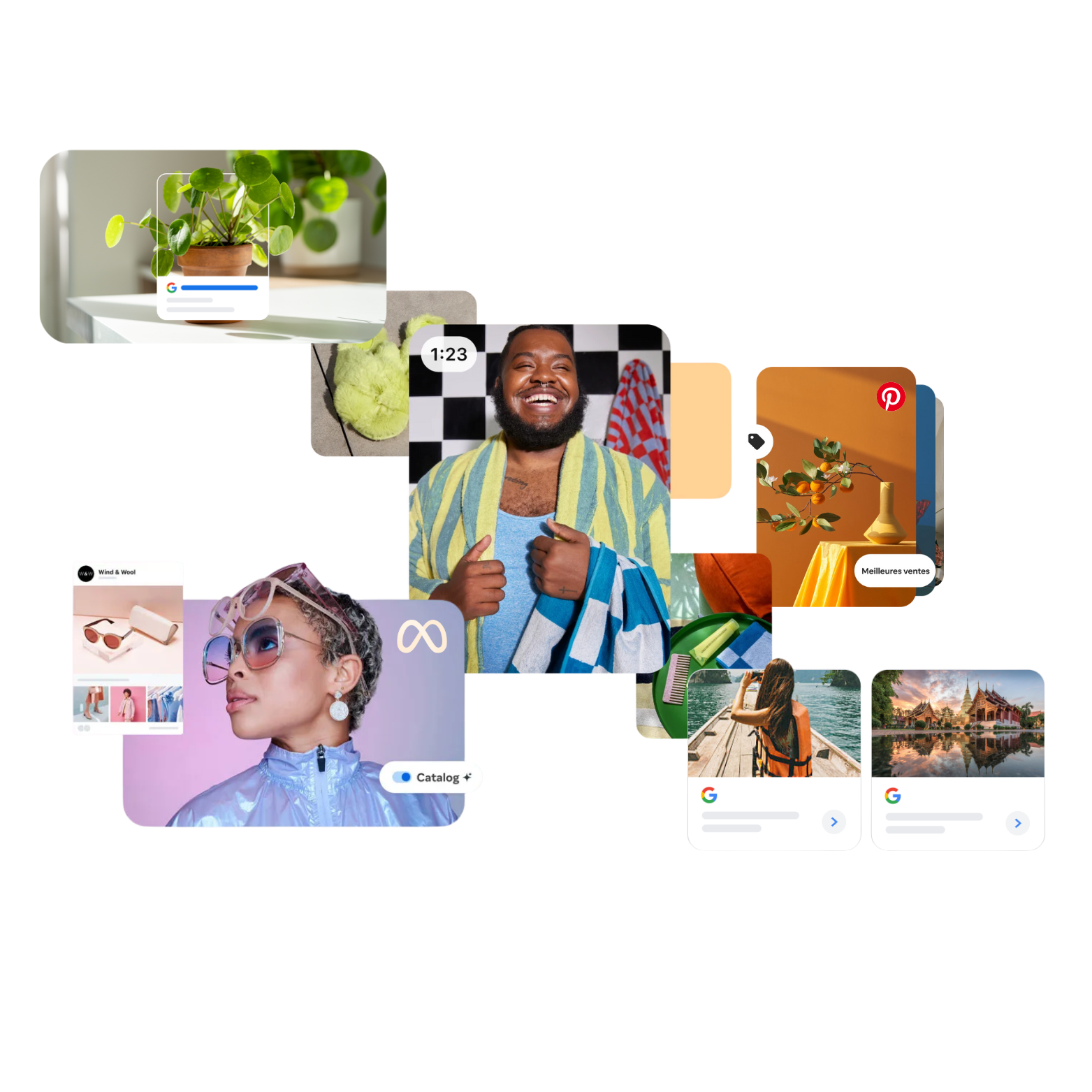 Illustration des leviers d’acquisition payants : Google Ads, Meta Ads, TikTok Ads, Pinterest Ads